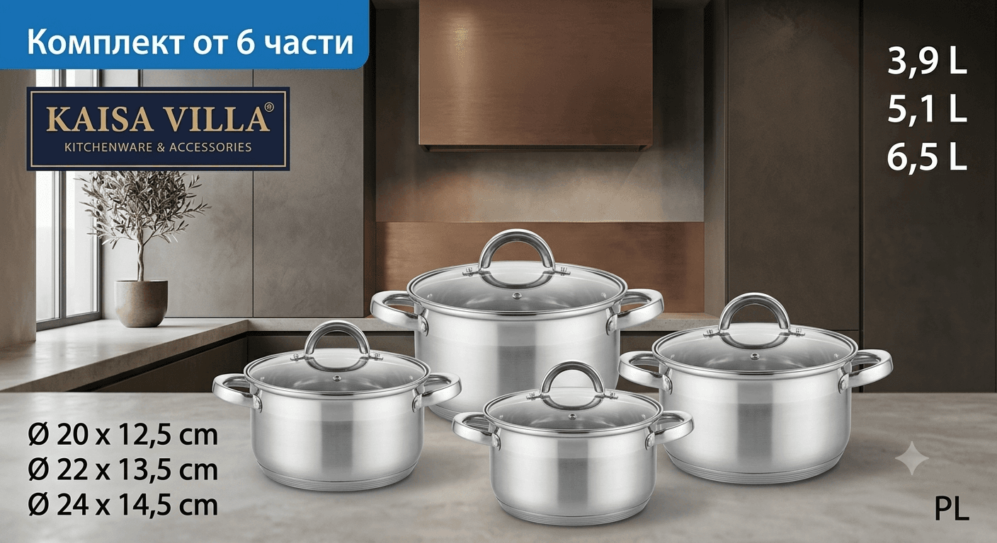 Комплект от 3 Тенджери алпака Kaisa Villa, 20 х 22 х 24 см